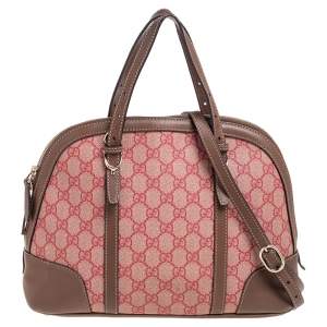 Pre Owned Gucci Brown/Pink GG Supreme Canvas And Leather Nice Dome Satchel