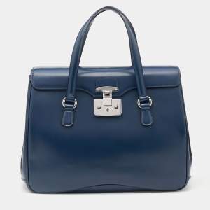 Gucci Blue Smooth Leather Lady Lock Satchel