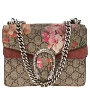 Pre Owned Gucci Multicolor GG Supreme Blooms Canvas and Suede Mini Dionysus Shoulder Bag