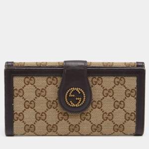 مملوكة مسبقًا Gucci Brown/Beige GG Canvas and Leather Scarlet Continental Wallet