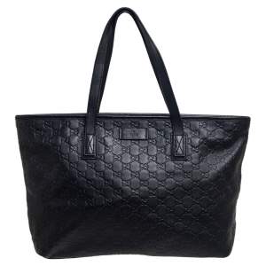 Pre Owned Gucci Black Guccissima Leather Zipped Shopper Tote