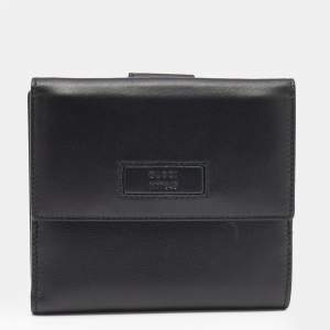 Pre Owned محفظة مضغوطة غوتشي جلد أسود