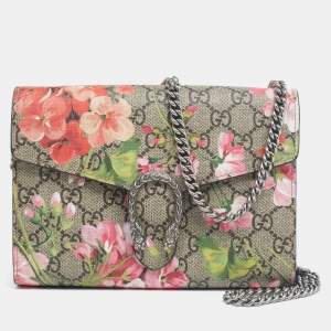 Pre Owned Gucci Multicolor GG Supreme Canvas and Leather Blooms Dionysus Wallet On Chain
