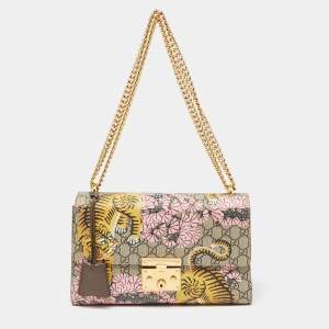 Pre Owned Gucci Multicolor GG Supreme Bengal Canvas and Leather Medium Padlock Shoulder Bag