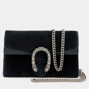 Pre Owned حقيبة كروس غوتشي سوبر ميني ديونسوس جلد وقطيفة أسود