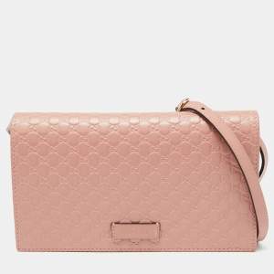 Gucci Pink Guccissima Leather Crossbody Wallet On Chain  