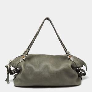 Pre Owned Gucci Grey Leather Medium Bamboo Bar Shoulder Bag