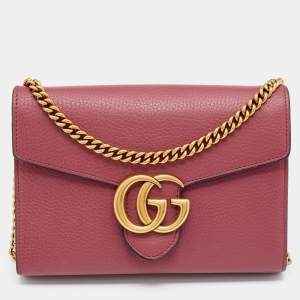 Gucci Old Rose Leather GG Marmont Wallet on Chain