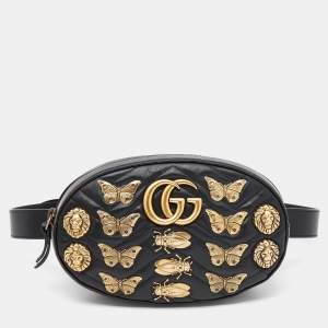 مملوكة مسبقًا Gucci Black Leather Animal Studs GG Marmont Belt Bag