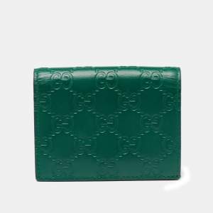 مملوكة مسبقًا Gucci Green Guccissima Leather Flap Card Case