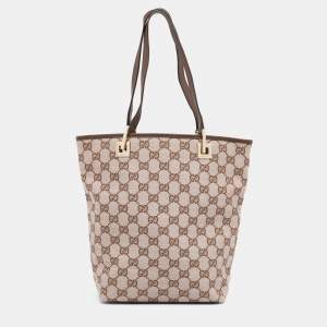 مملوكة مسبقًا Gucci Light Pink/Brown GG Canvas And Leather Mini Bucket Bag