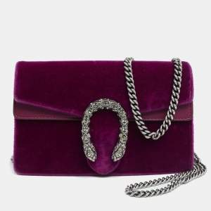 Pre Owned Gucci Purple Velvet and Leather Super Mini Dionysus Crossbody Bag