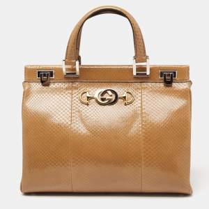 Pre Owned حقيبة يد توتس غوتشي زومي جلد ثعبان بني كاراميل متوسطة