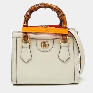 Pre Owned Gucci Off White Leather Mini Diana Tote