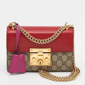 Pre Owned Gucci Multicolor GG Supreme Canvas and Leather Small Padlock Shoulder Bag