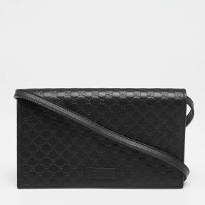 Pre Owned Gucci Black Microguccissima Leather Flap Crossbody Bag