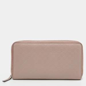 Pre Owned Gucci Light Pink Microguccissima Leather Zip Around Wallet