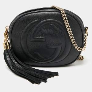 Pre Owned Gucci Black Leather Mini Soho Disco Chain Crossbody Bag