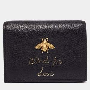 Gucci Black Leather Blind For Love Bee Accent Bifold Wallet