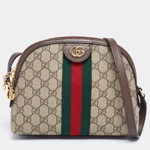 Pre Owned Gucci Beige/Ebony GG Supreme Canvas and Leather Small Ophidia Crossbody Bag