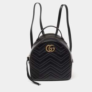 Gucci Black Matelassé Leather GG Marmont Backpack