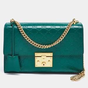 Pre Owned Gucci Emerald Guccissima Leather Medium Padlock Shoulder Bag