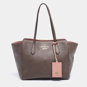 Pre Owned Gucci Brown Leather Swing Tote