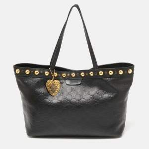 Pre Owned Gucci Black Guccissima Leather Medium Babouska Tote