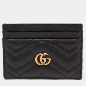 Gucci Black Matelassé Leather Marmont Card Case