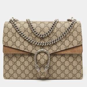 Pre Owned Gucci Beige GG Supreme Canvas and Suede Medium Dionysus Shoulder Bag
