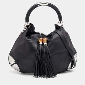 Pre Owned Gucci Black Leather Large Babouska Indy Hobo