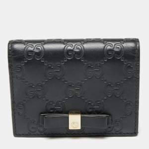 Gucci Black Guccissima Leather Bow Flap Card Case