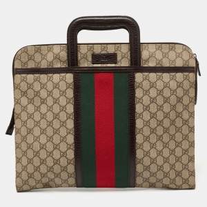 Gucci Brown/Beige GG Supreme Canvas and Leather Web Business Briefcase