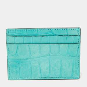 Gucci Card Aquamarine Crocodile Card Holder 
