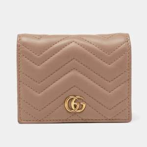 Gucci Dusky Pink Matelassé Leather GG Marmont Card Case