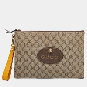 Pre Owned حقيبة صغيرة غوتشي نيو فينتدج جلد وكانفاس جي جي سوبريم بيج/أصفر