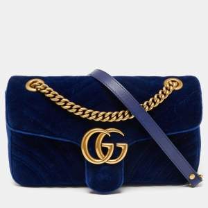 Gucci Royal Blue Velvet Small GG Marmont Shoulder Bag