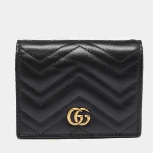 Gucci Black Matelassé Leather GG Marmont Card Case