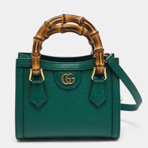 Pre Owned Gucci Green Leather Mini Diana Tote