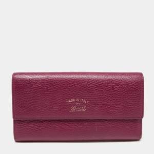 Gucci Burgundy Leather Swing Flap Continental Wallet