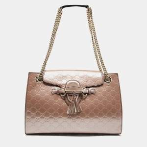 Pre Owned Gucci Old Rose Guccissima Patent Leather Large Emily Chain Shoulder Bag