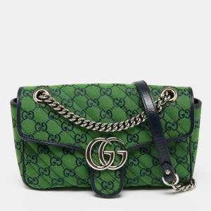 Pre Owned Gucci Green/Blue GG Canvas Small GG Marmont Shoulder Bag