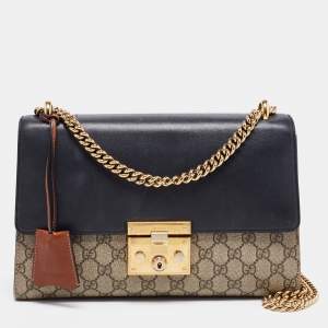 مملوكة مسبقًا حقيبة كتف غوتشي جلد وكانفاس سوبريم جي جي بيج/ أسود بقفل