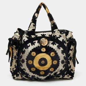 Pre Owned Gucci Black/Yellow Velvet and Fabric Tapestry Hysteria Hobo