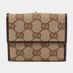 Gucci Beige/Brown GG Canvas and Leather Horsebit Clasp Compact Wallet