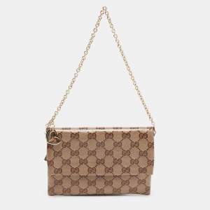 مملوكة مسبقًا Gucci Beige GG Crystal Canvas Wallet on Chain