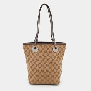 Pre Owned Gucci Beige/Ebony GG Canvas And Leather Eclipse Tote