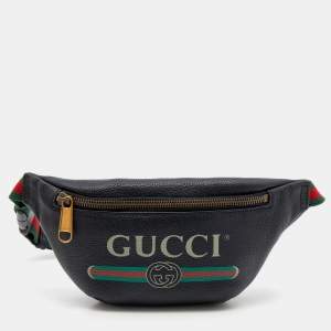 Gucci Black Pebbled Leather Small Logo Web Belt Bag