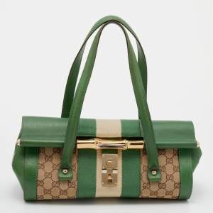 مملوكة مسبقًا حقيبة ساتشل غوتشي بامبو بوليت كانفاس بيج / أخضر 