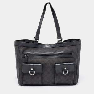 Pre Owned Gucci Black GG Canvas And Leather Abbey Pocket Tote